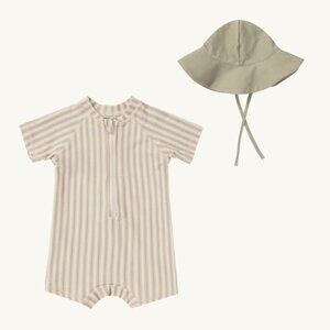 NWT - Quincy Mae rashguard one piece swim and hat set